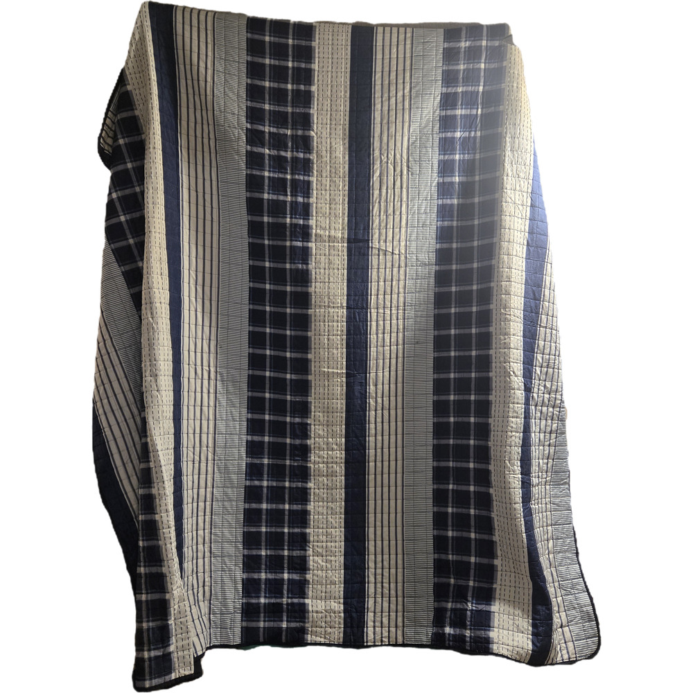 Mainstays Blue Plaid Striped Reversible Quilt Comforter Full/Queen